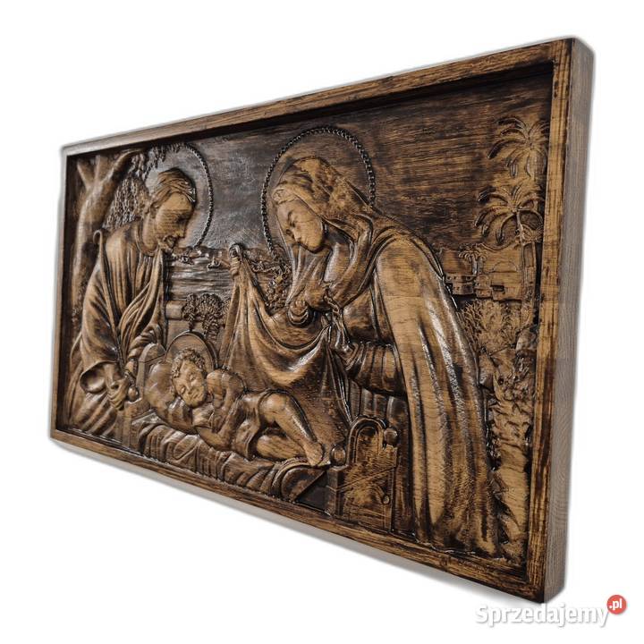 Rzeźba w drewnie Święta Rodzina IKONA prezent Malechowo