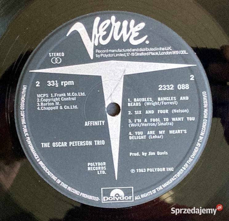 The Oscar Peterson Trio Affinity 1 płyta Szczecin