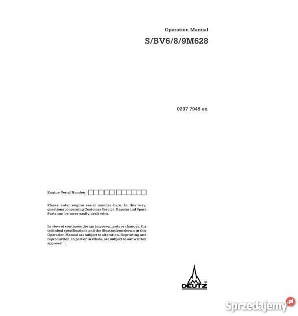 Deutz silnik SBV689M628 instrukcja obsługi świętokrzyskie Kielce