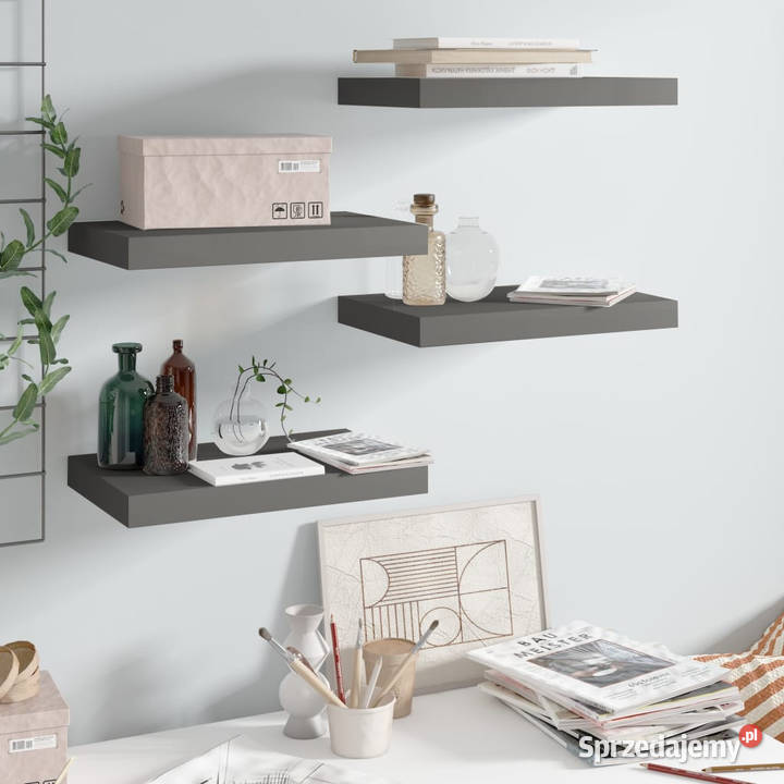 Półki ścienne 4 szare wysoki połysk 40x23x38 MDF Warszawa