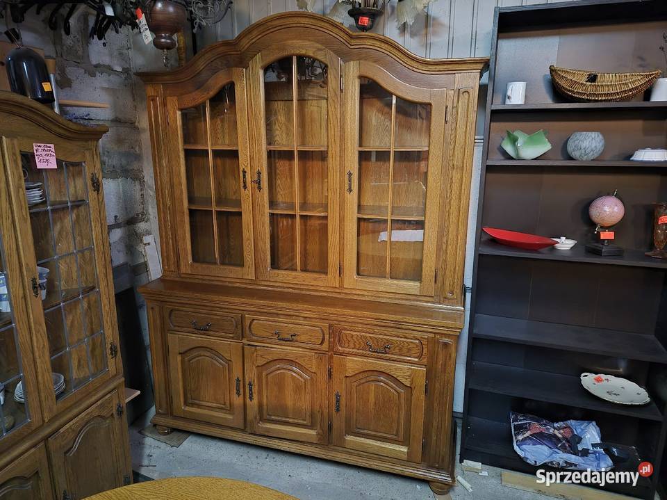 Witryna kredens dębowy komoda z witryną 155cm