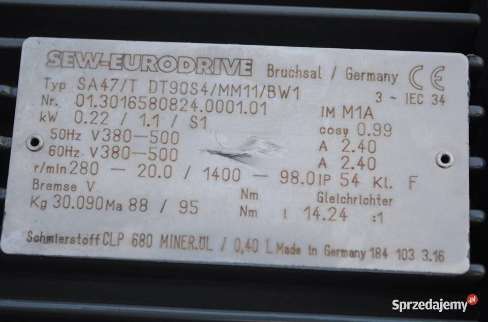 Motoreduktor kątowy 02211kw 6222obr FALOWNIK Kargowa