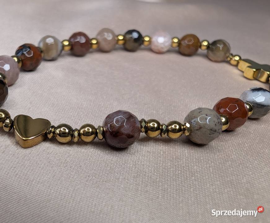 Bransoletka różaniec skamieniałe drewno krzyżyk Ostrów Wielkopolski