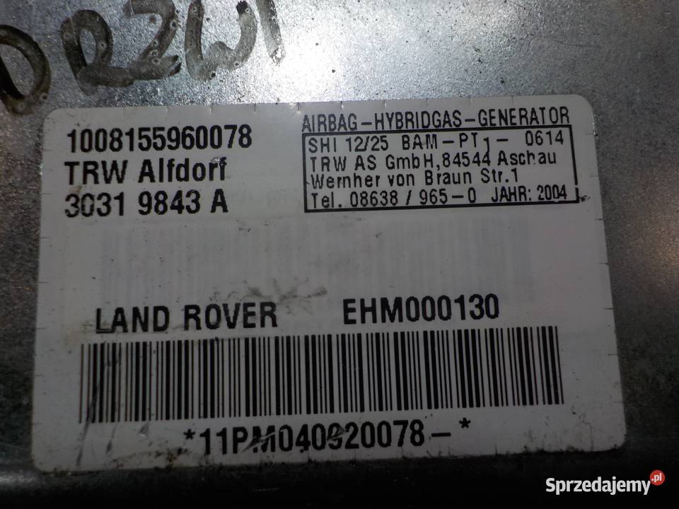 RANGE ROVER L322 44 V8 04r AIRBAG poduszka drzwi osobowe mazowieckie Suków sprzedam