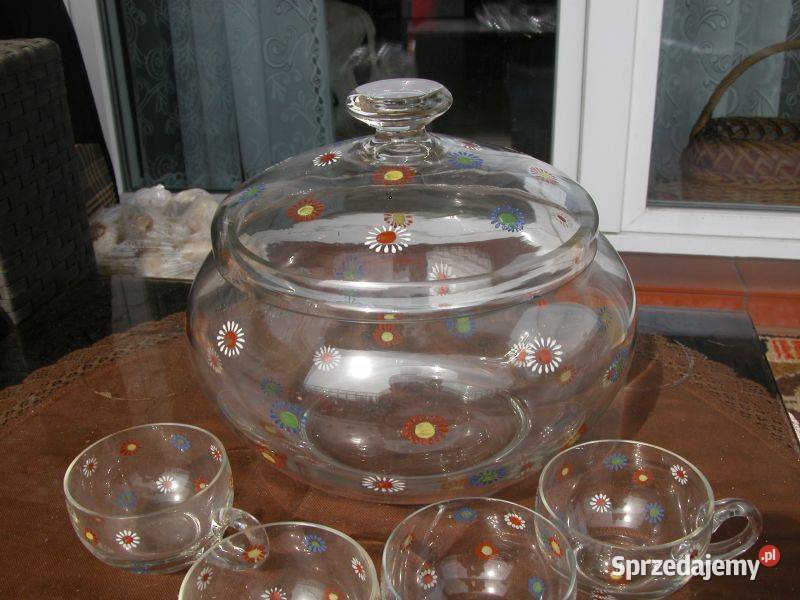 szklana waza do ponczu malowana w kwiatki Gorzów Wielkopolski
