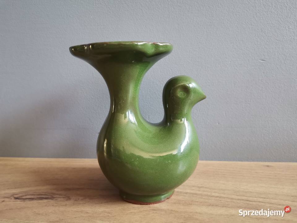 Stary zielony świecznik Ptak Gołąb ceramika PRL Porcelana i szkło Porcelana i szkło Katowice sprzedam