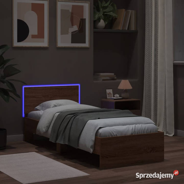 Rama łóżka z wezgłowiem i LED brązowy dąb 90x190 Warszawa