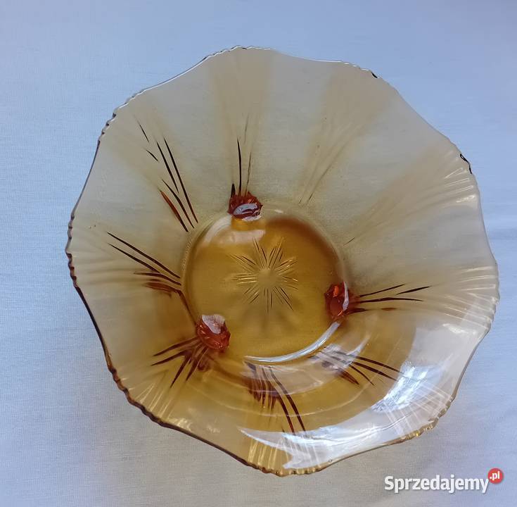 Brockwitz miodowa miska art deco na 3 nóżkach Porcelana i szkło