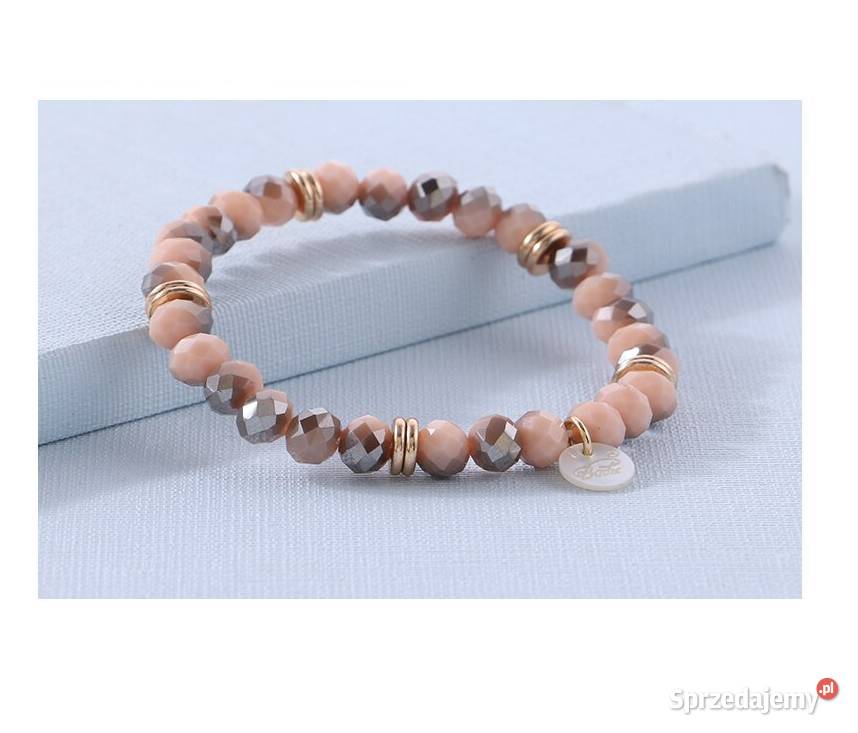 Nowa bransoletka koraliki pudrowy róż szary Szczecin
