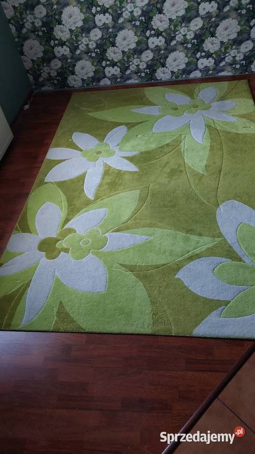 Dywan zielono biały w stanie 2m Orzech