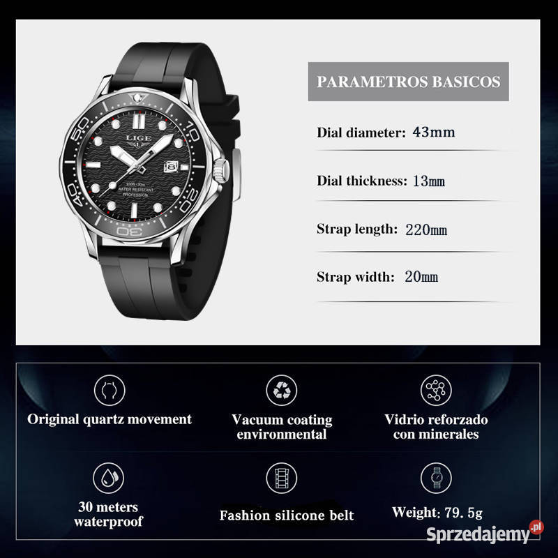 Zegarek męski sportowy Lige styl nurka Seamaster Zegarki Gorzów Wielkopolski sprzedam