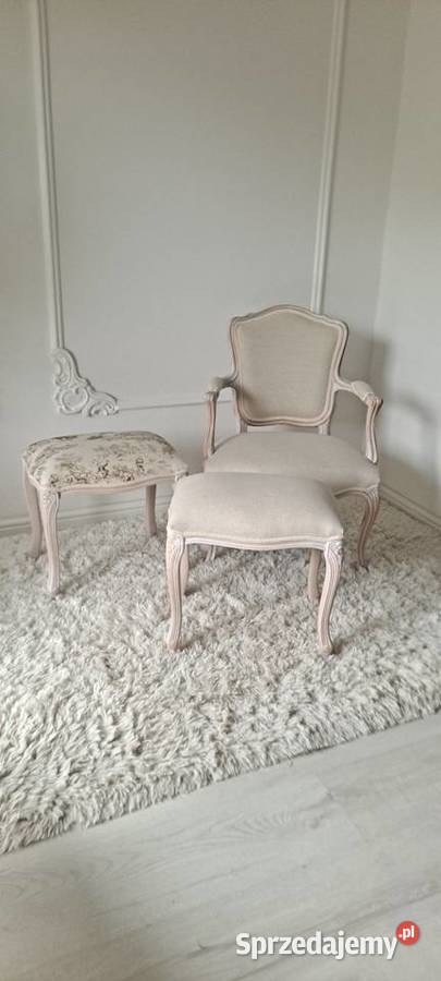 Stylowa pufa taboret fotel len Shabby Chic gięte Szczecin