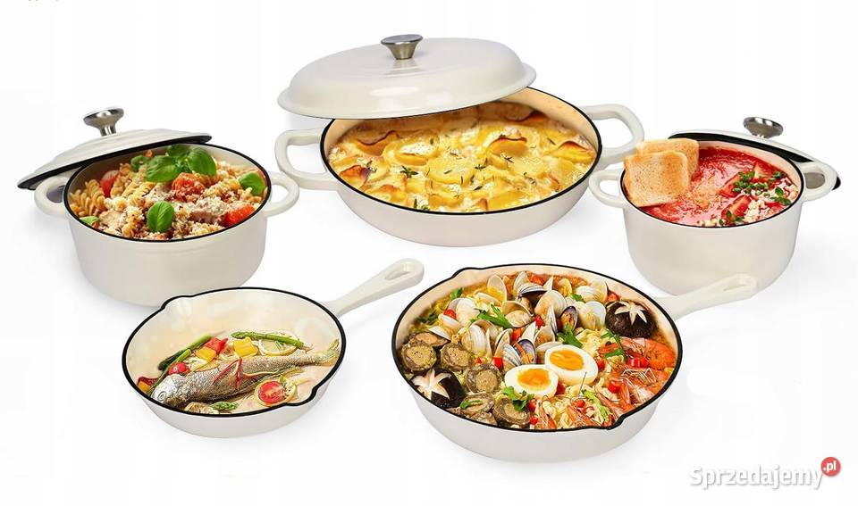 ZESTAW ŻELIWNYCH GARNKÓW I PATELNI EMALIOWANYCH Myszyniec