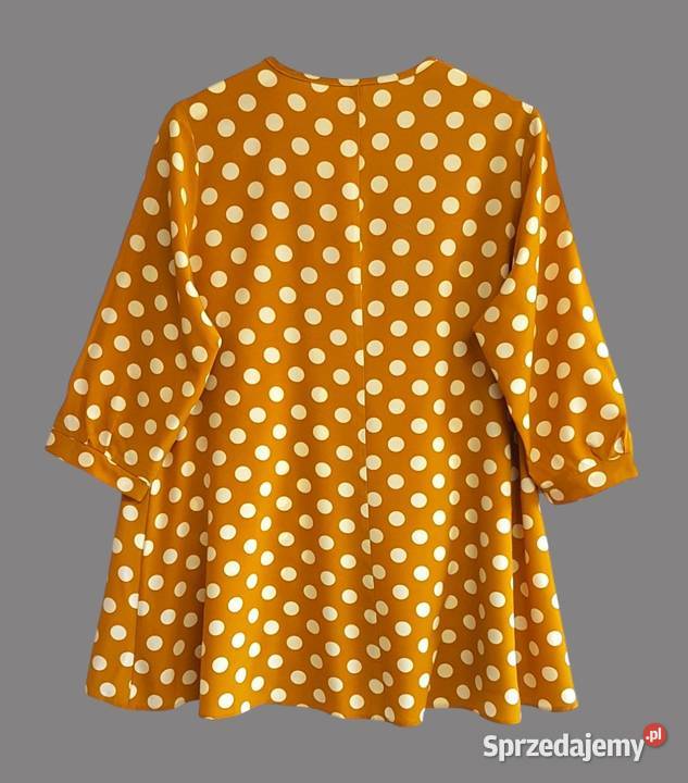 Damska bluzka musztardowa krótki rękaw w białe Rozmiar 48 Chrzanów