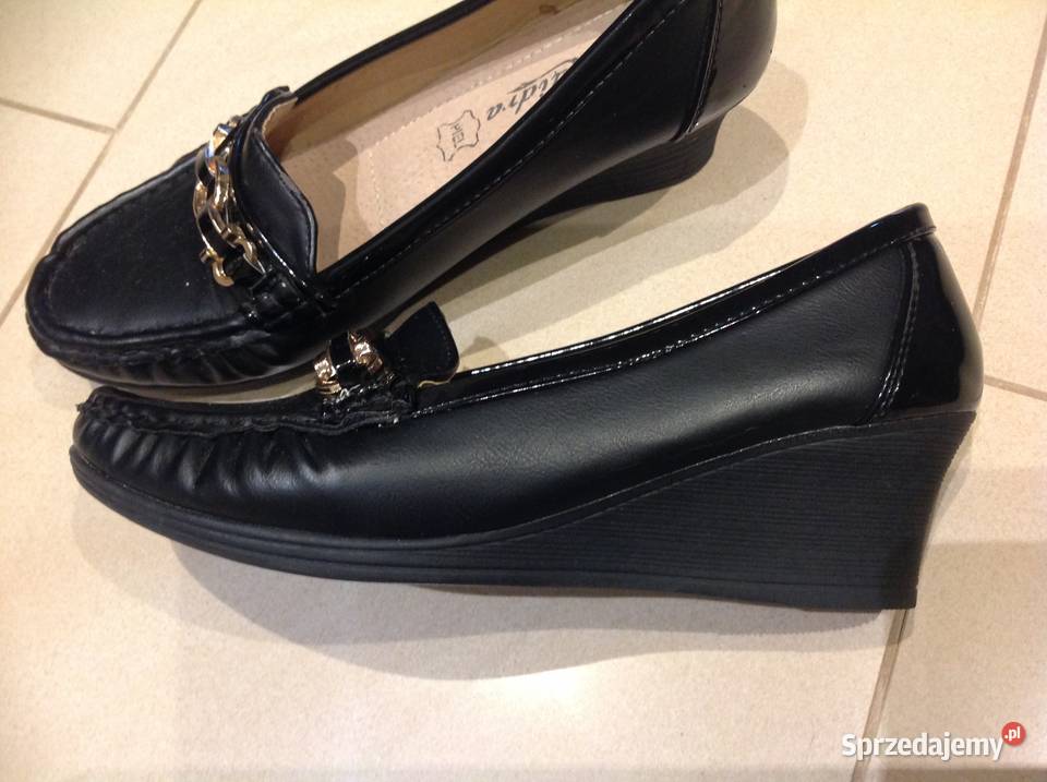 Buty Półbuty Mokasyny na Koturnie Damskie Czarne Półbuty Nowa Sól sprzedam