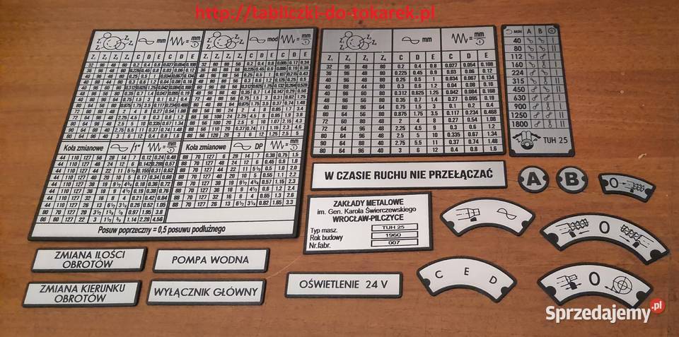 Tokarka TUH25 Tabliczka Tabliczki Tabela Gwintów łódzkie Zelów