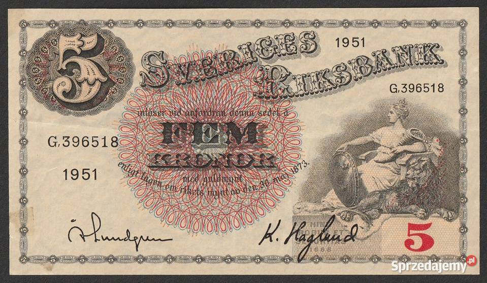 SZWECJA 5 KORON 1951 G