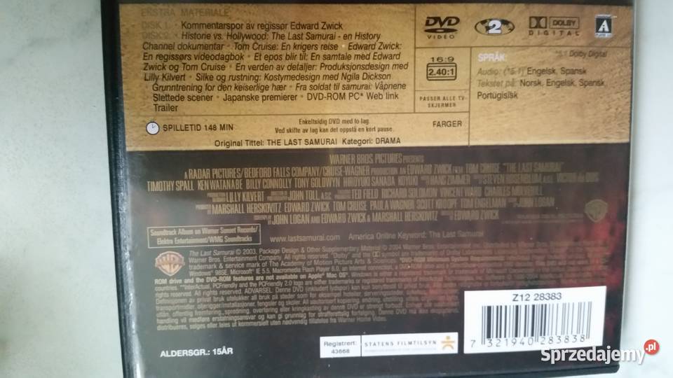 Film THE LAST SAMURAI 2003 Warner Bros dvd video Puławy