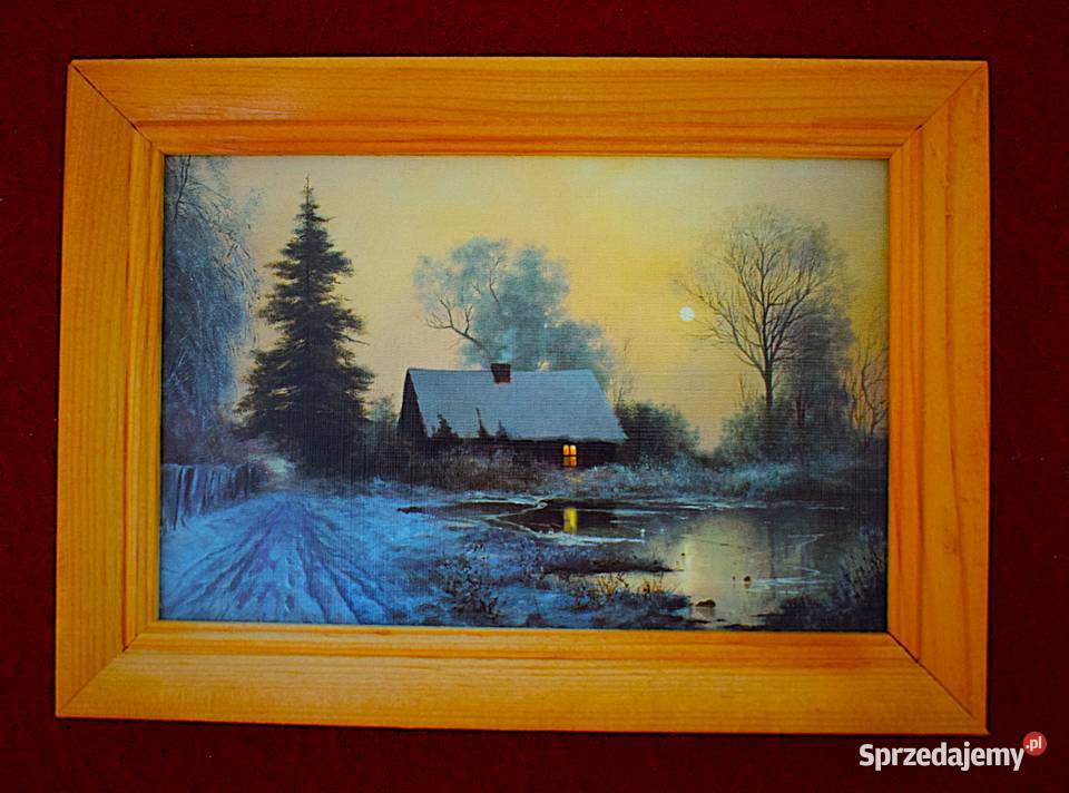 Zima mała reprodukcja w drewnianej ramie Chełmno