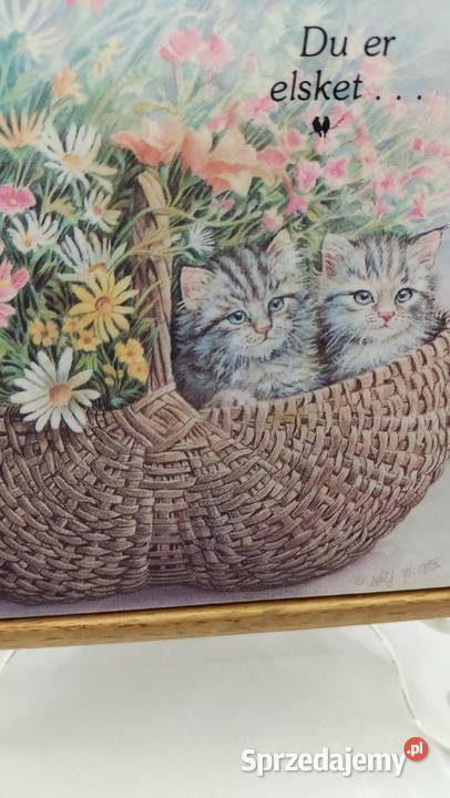Płytka oprawiona w drewnie dwa koty