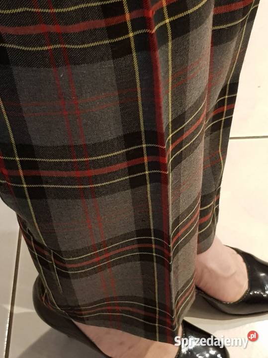 spodnie krata eleganckie wełna wysoko stan Rozmiar 42(XL) Spodnie Kielce