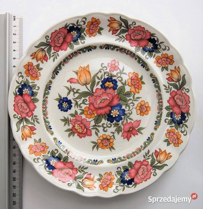 Trzy talerze deserowe vintage w kwiaty Pontesa