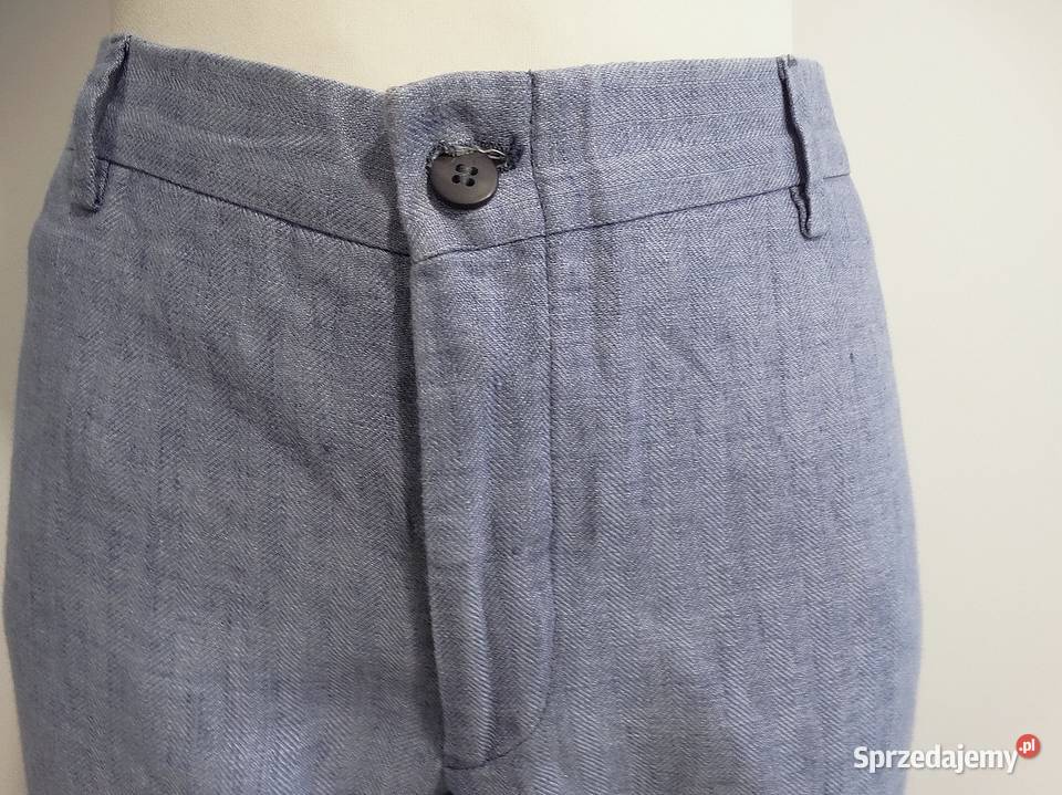Spodnie Lniane 100 Len Capri Błękitne Icy Blue Do łydki Łomża sprzedam