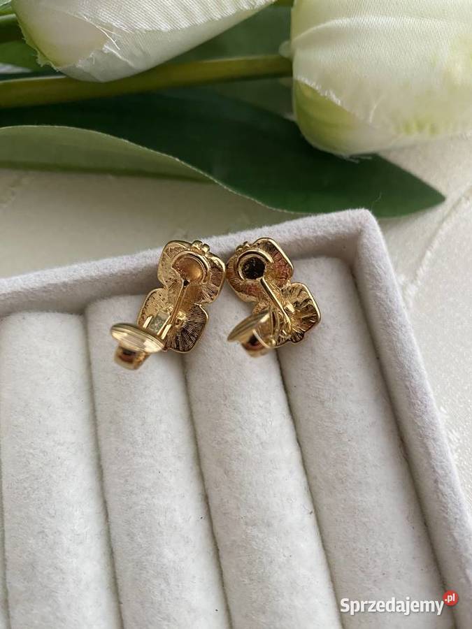 klipsy vintage imitacja szmaragdu złote Łódź