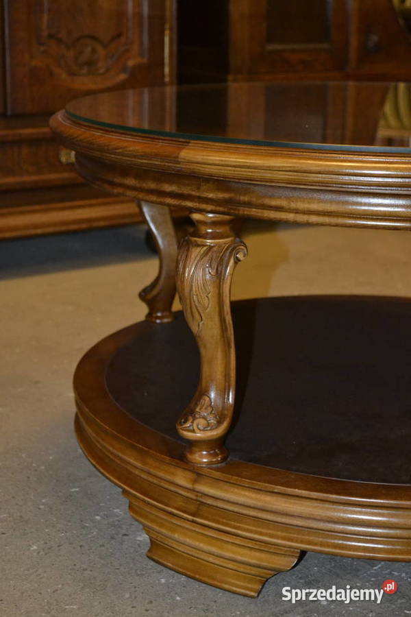 stolik okrągły orzech skóra Antyki, Sztuka, Kolekcje Będzin sprzedam