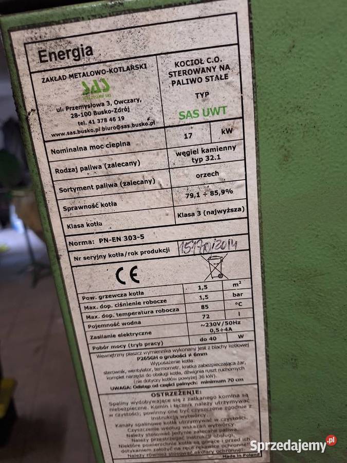 Piec co SAS 17kw 3 klasa Myślenice