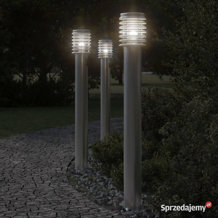 Lampy ogrodowe na słupku 3 srebrne 110 stal Warszawa