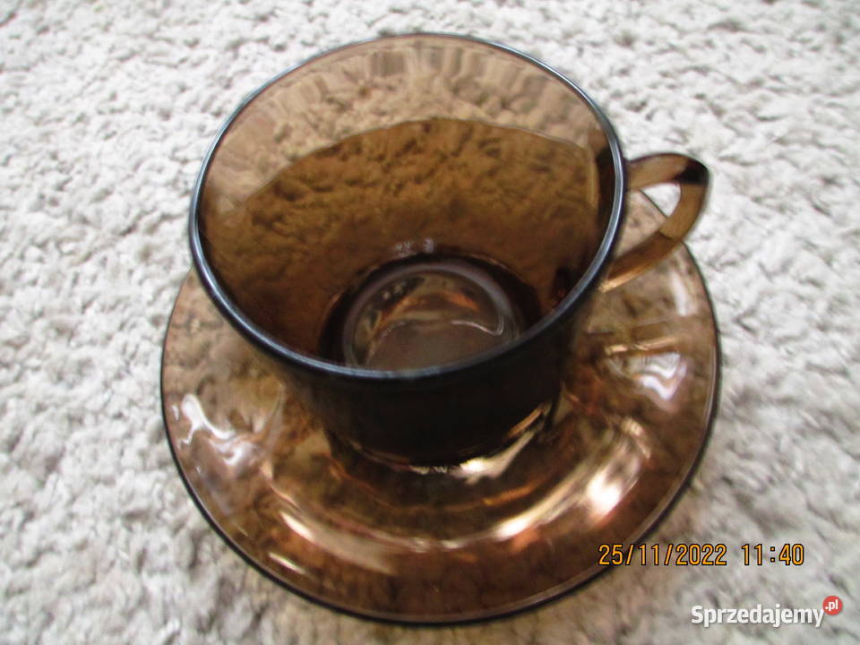 Komplet 12 filizanki spodki szkło mazowieckie