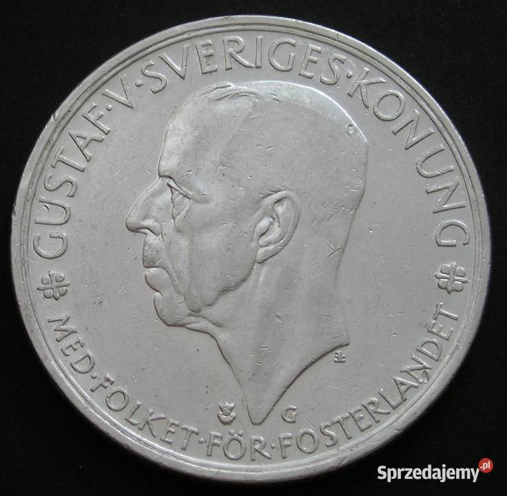 SZWECJA 5 KORON 1935 GUSTAW V SREBRO Łódź