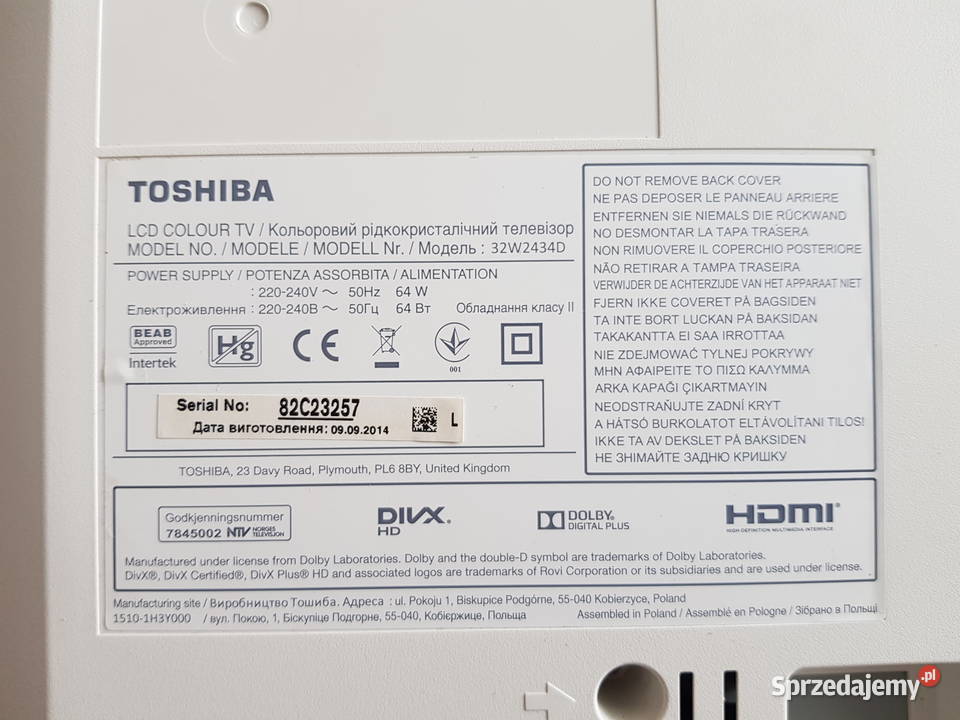 TV Toshiba 32W2434DG uszkodzony Telewizory sprzedam