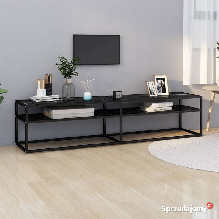Szafka pod TV czarny marmur 180x40x405 szkło RTV Warszawa