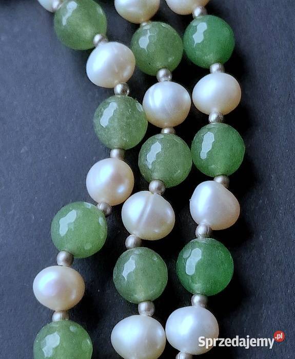 PERŁY SŁONOWODNE I ZIELONY AWENTURYN NASZYJNIK Częstochowa sprzedam
