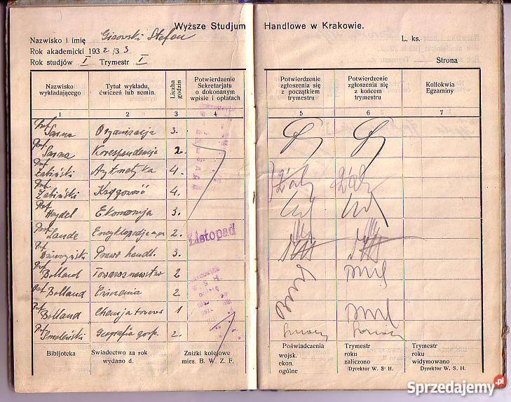 1932 KSIĄŻKA LEGITYMACYJNA WYŻSZE STUDIUM Czyrna