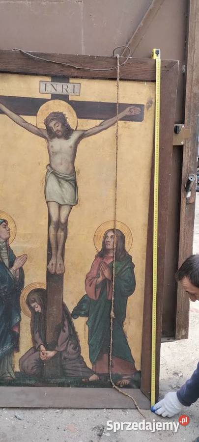 Stary obraz Jezus Chrystus na krzyżu Malarstwo Kalisz