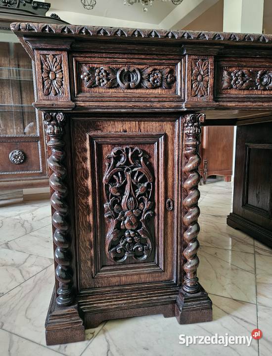 Dębowe biurko neorenesansowe z końca XIX wieku Szczecin