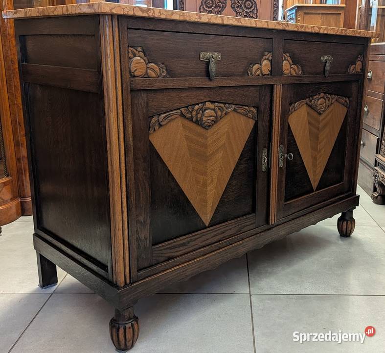 Piękna dębowa komodaszafka art deco z marmurem Dąbrowa Górnicza sprzedam