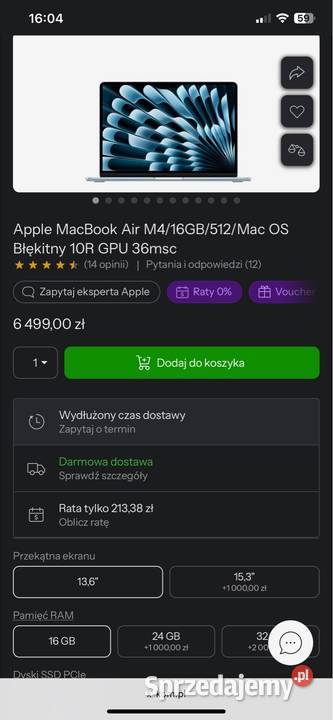 36 MC GW 70W NOWY błękitny Apple MacBook Air 13 Kielce