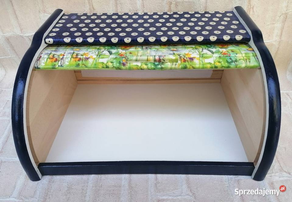 Chlebak duży z drewna decoupage kwiaty łąkowe mazowieckie Halinów
