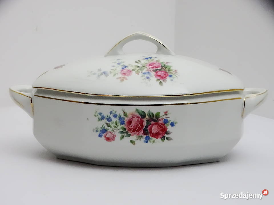 Porcelanowa waza z pokrywką 2 L styl retro z Wazy lubelskie Biłgoraj