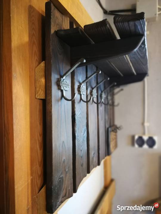 Wieszak drewniany vintage rustykalny loft ogniem Krasów