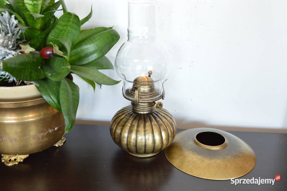 szklana LAMPA NAFTOWA stara patynowana Antyki