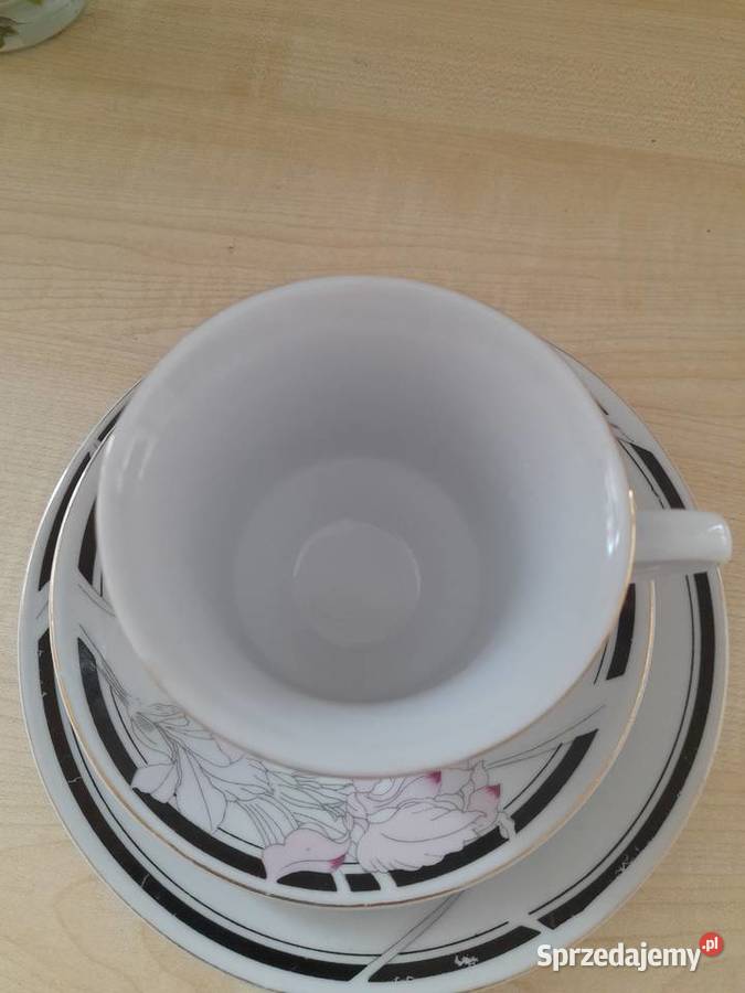 Porcelanowe Trio z motywem kwiatowym biały Bogatynia