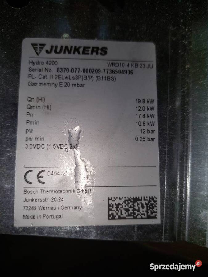 Junkers Hydro4200 WRD 104 KB gazowy podgrzewacz lubelskie Lublin sprzedam
