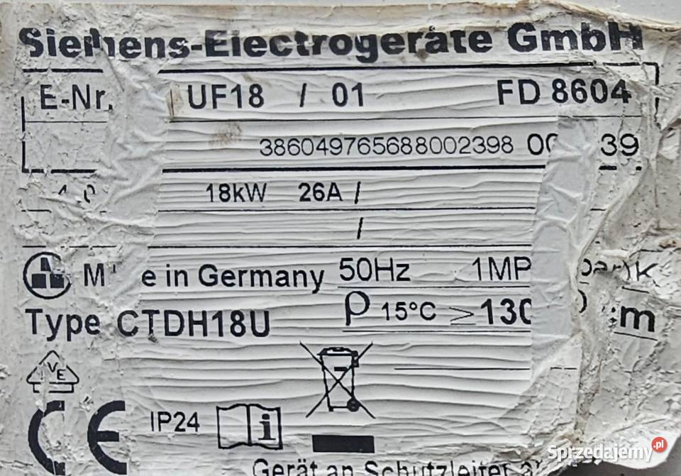 18kW hydrauliczny przepływowy heizblock SIEMENS Nowy Tomyśl