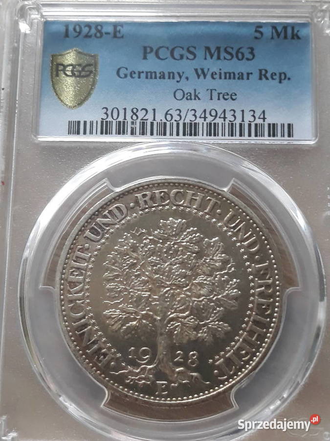 5 Marek WeimarNiemcy 1928 r Dąbmen E PCGS MS 63 Konin