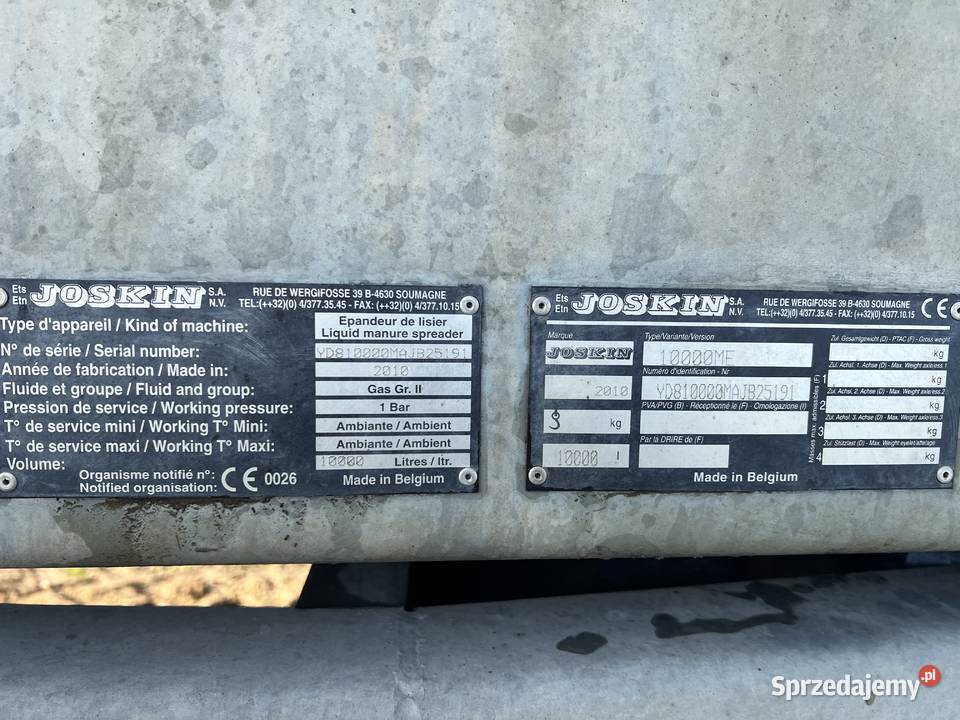 Wóz asenizacyjny Joskin modulo2 10000l podlaskie Zambrów